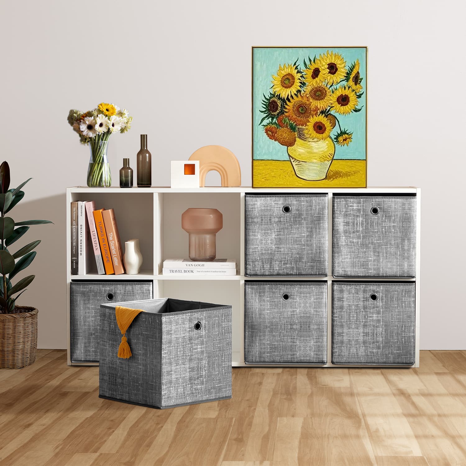 Aufbewahrungsbox, 6er Set, Ordnungsboxen aus Vliesstoff mit Griff,