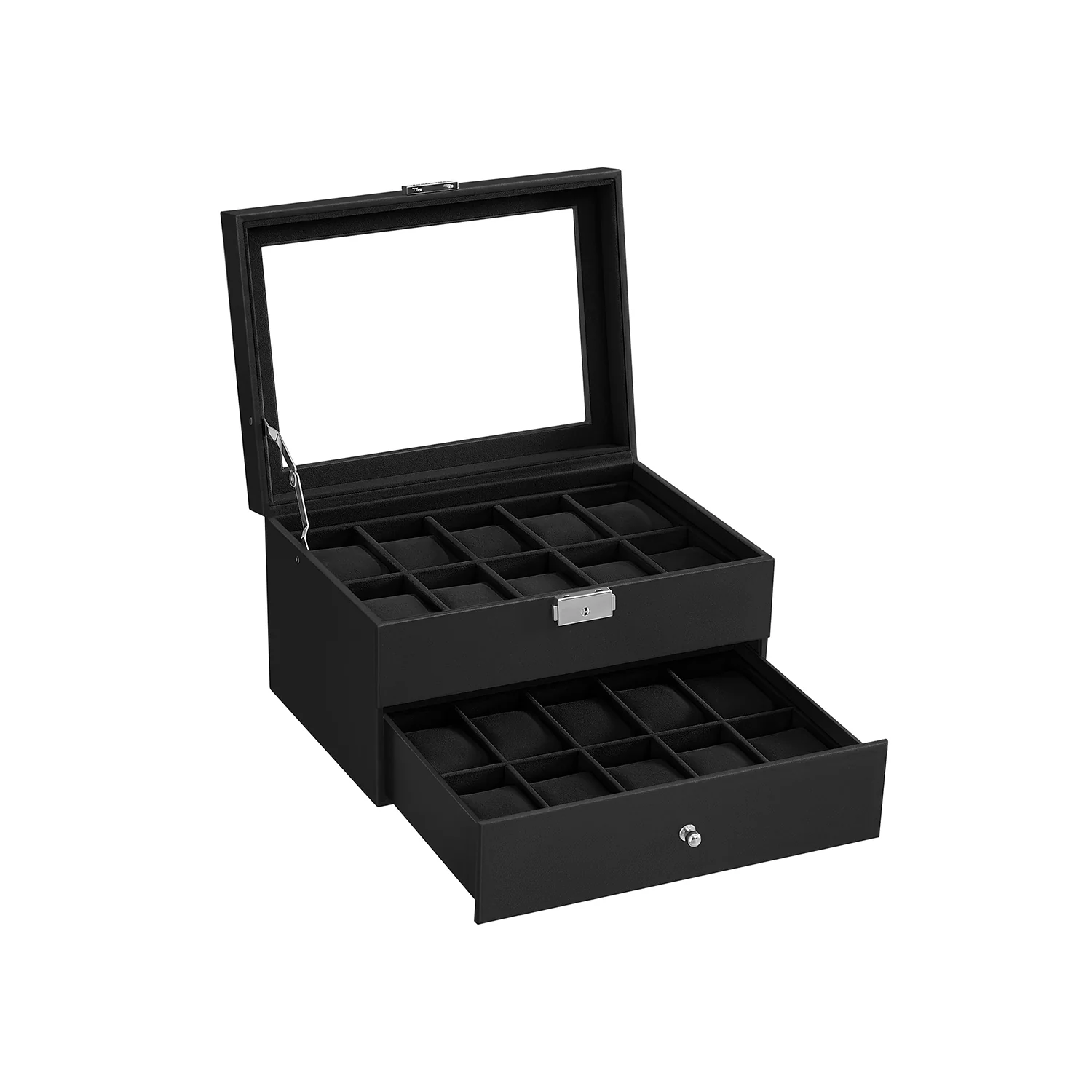 Uhrenbox 2 Ebenen mit Glasdeckel und herausnehmbaren Uhrenkissen - Image 2