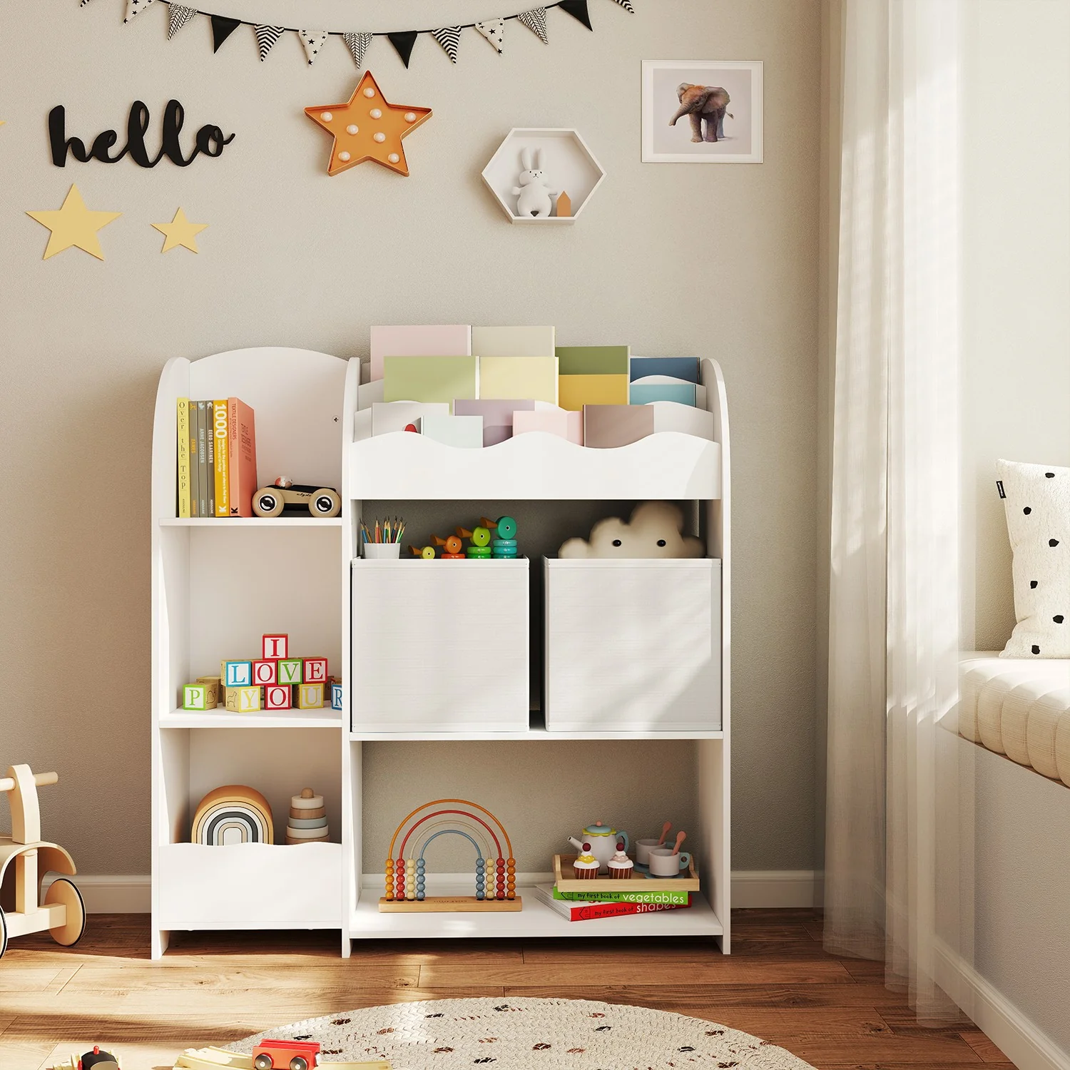 Kinderregal mit 2 Boxen für Spielzeug und Bücher