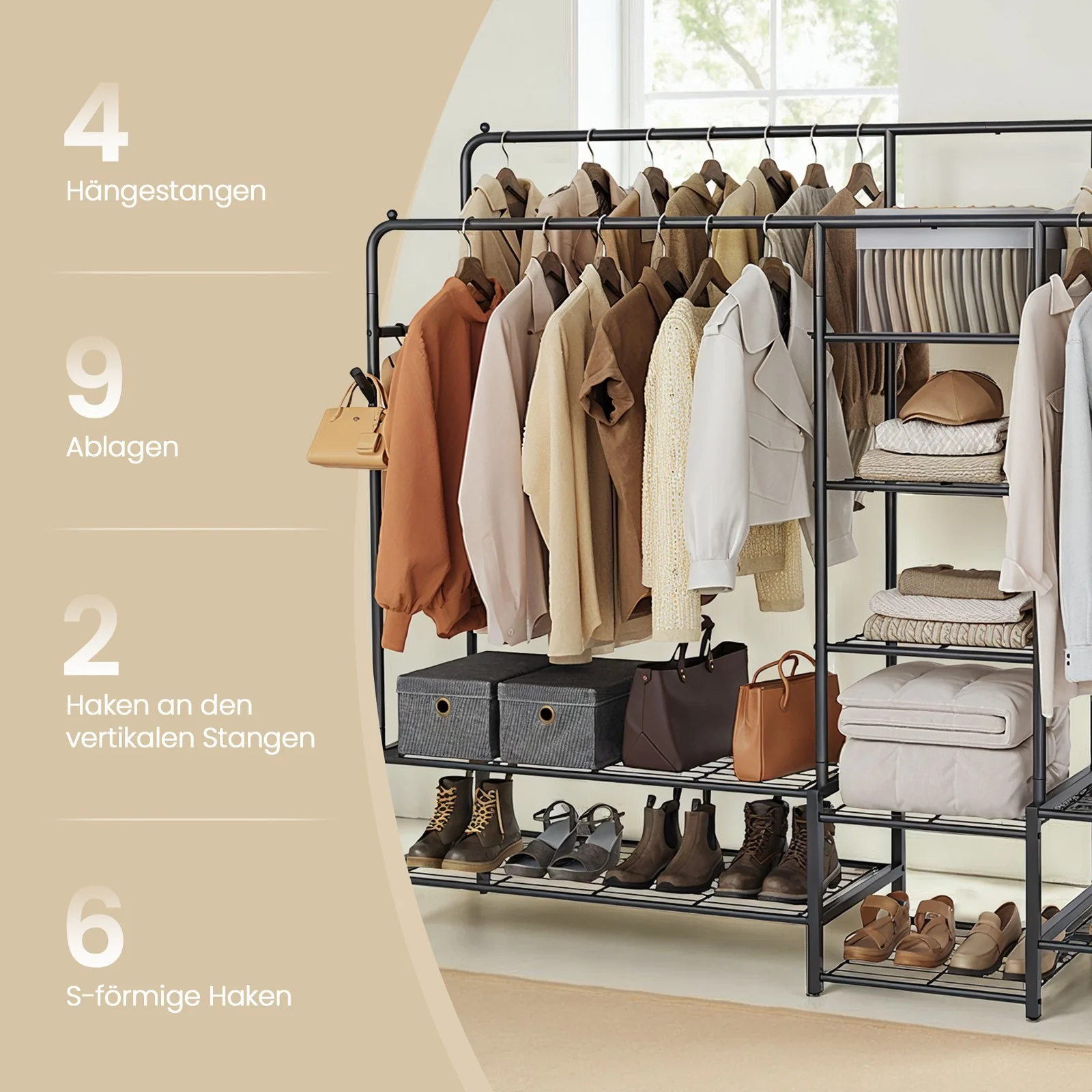 Offener Kleiderschrank mit Metallrahmen und mehreren Ebenen - Image 2