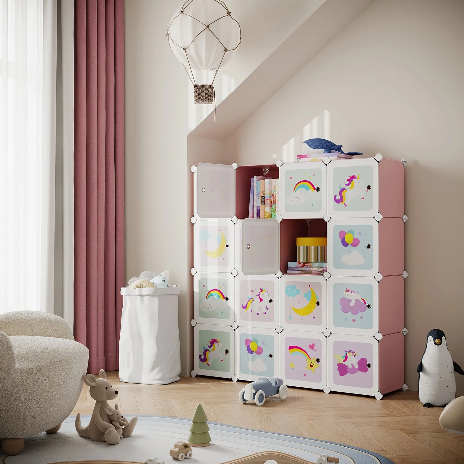 Regalsystem aus Kunststoff mit 16 Würfeln und Türen für Kinder - Image 2
