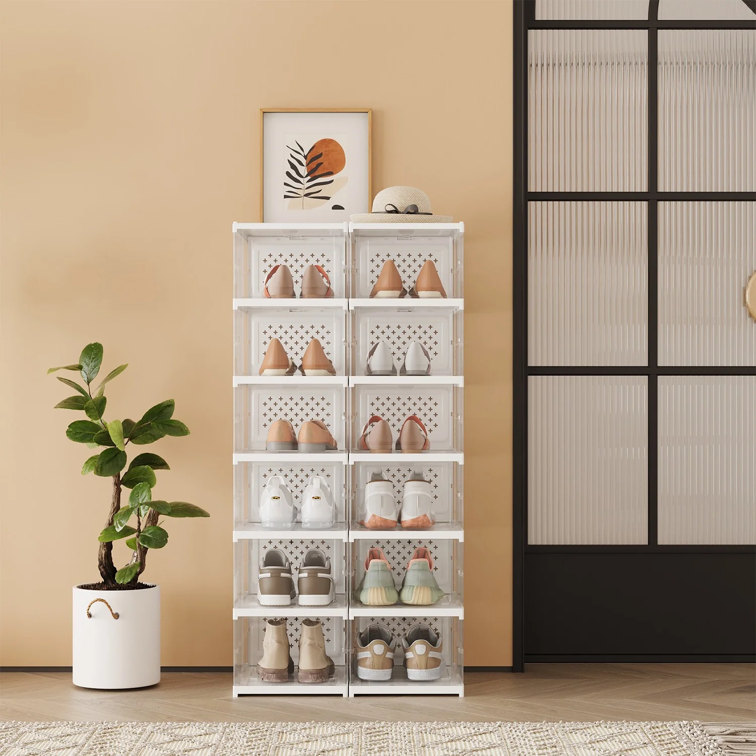 Schuhschrank mit 6 Schuhboxen transparent-tintenschwarz - Image 2