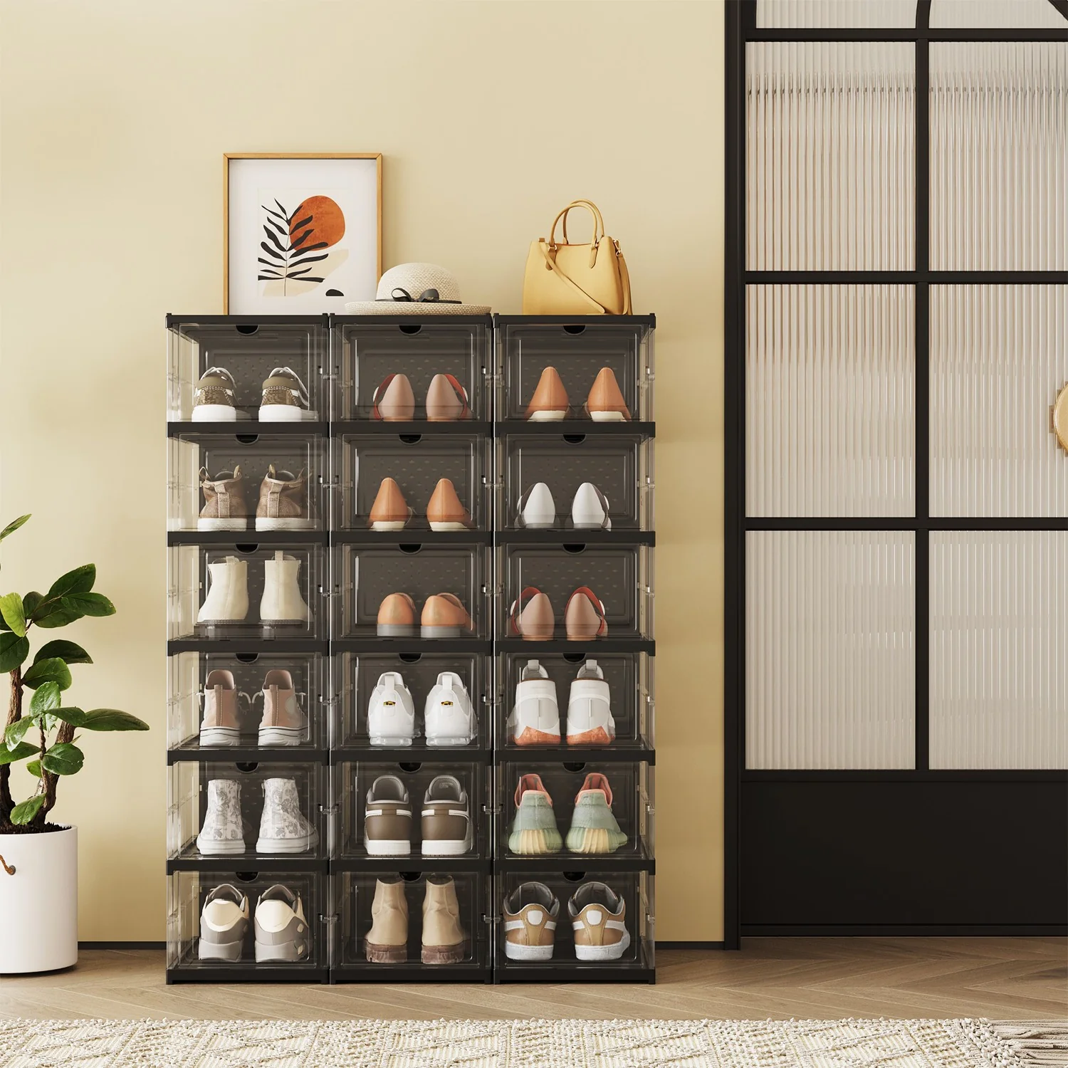 Schuhschrank mit 6 Schuhboxen transparent-tintenschwarz - Image 3