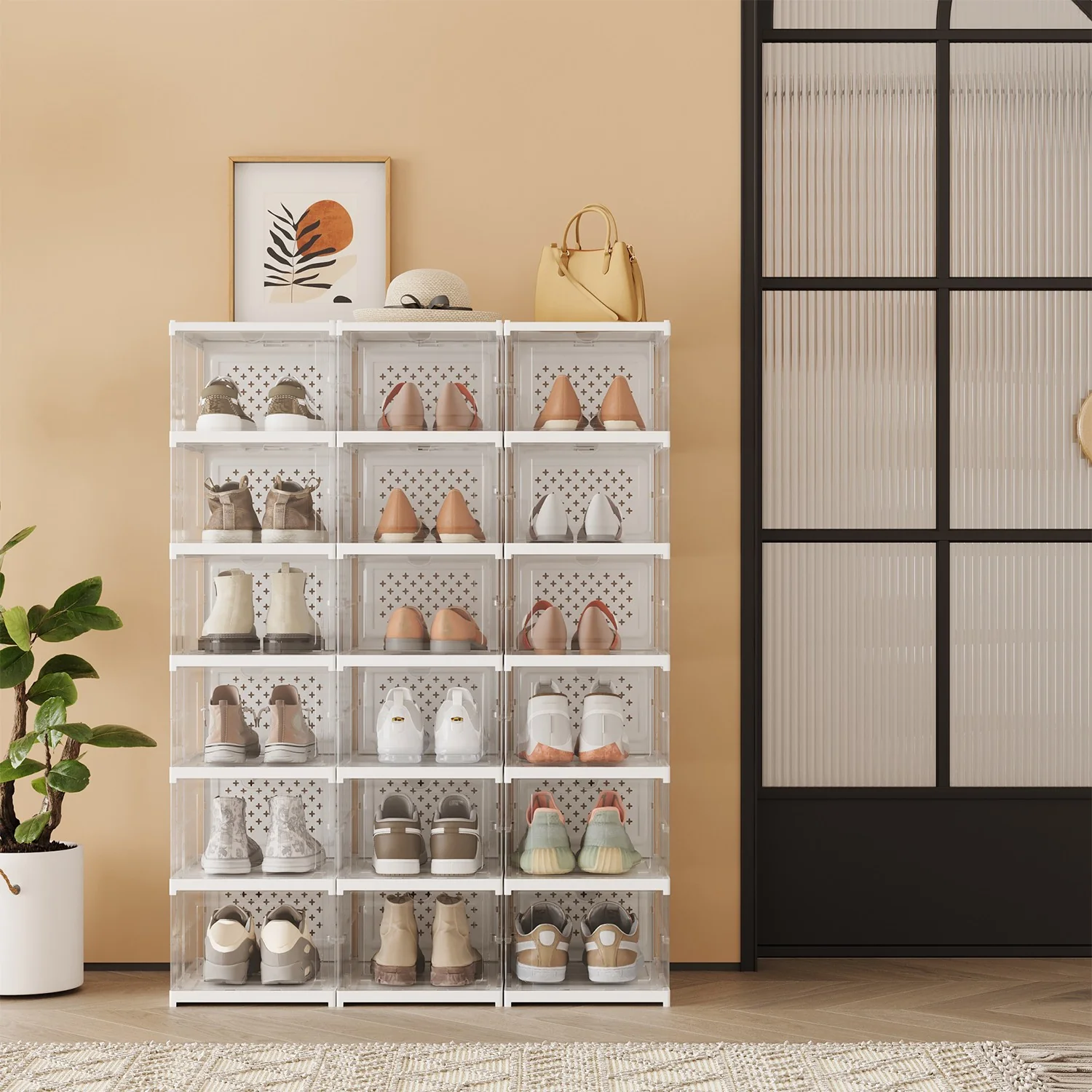 Schuhschrank mit 6 Schuhboxen transparent-tintenschwarz - Image 4