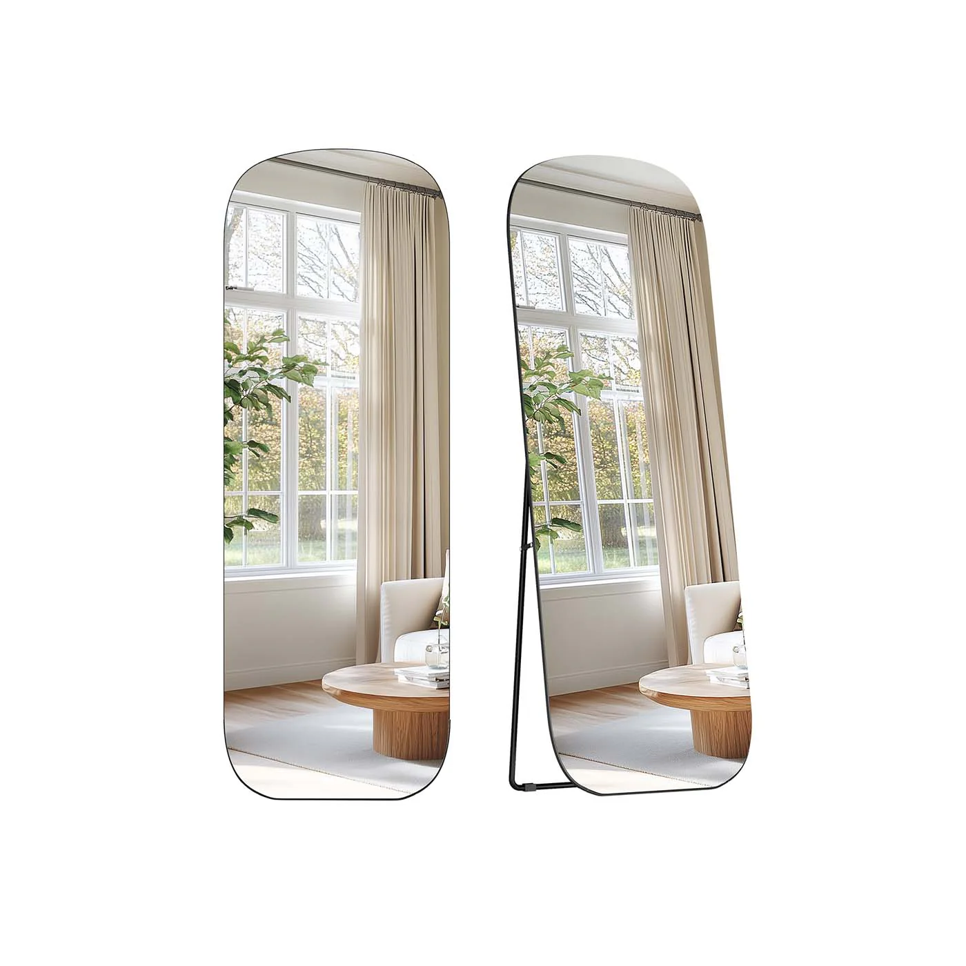 SONGMICS Ganzkörperspiegel, 160 x 50 cm, Standspiegel mit runden Ecken, Rahmen aus Aluminiumlegierung, Hartglas, für Schlafzimmer, Wohnzimmer, Garderobe