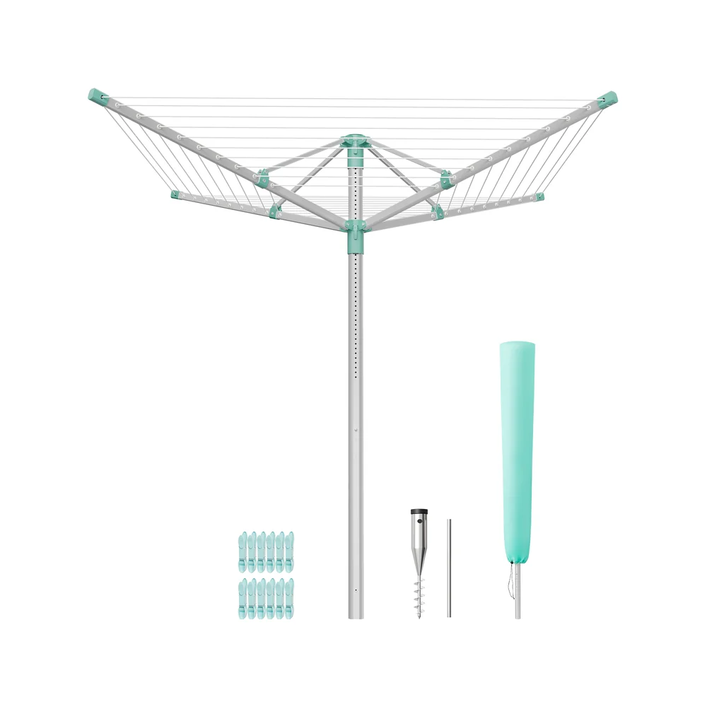 Wäschespinne, Wäscheständer, höhenverstellbar, 60 m Wäscheleine, für 6 Waschmaschinenladungen, Outdoor, Garten, mit Bodenhülse, Wäscheklammern - Image 2
