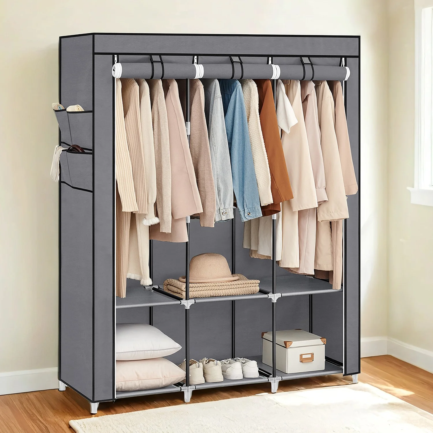 Stoffschrank mit 3 Kleiderstangen und 4 Seitentaschen - Image 2