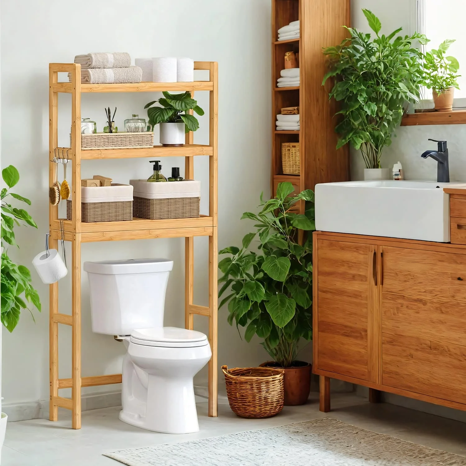 Toilettenregal aus Bambus verstellbar einfache Montage