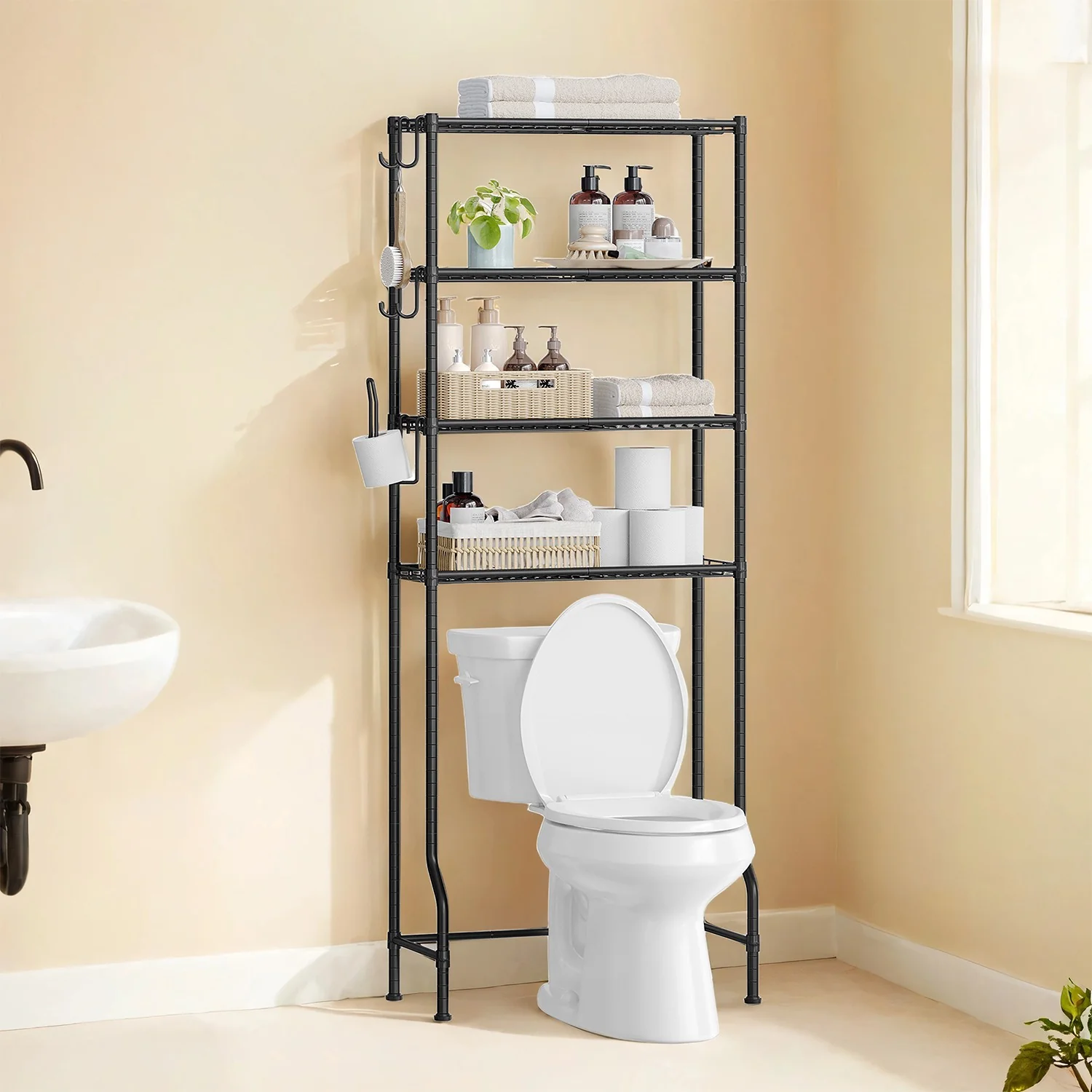 Toilettenregal mit Haken und verstellbaren Ablagen - Image 2