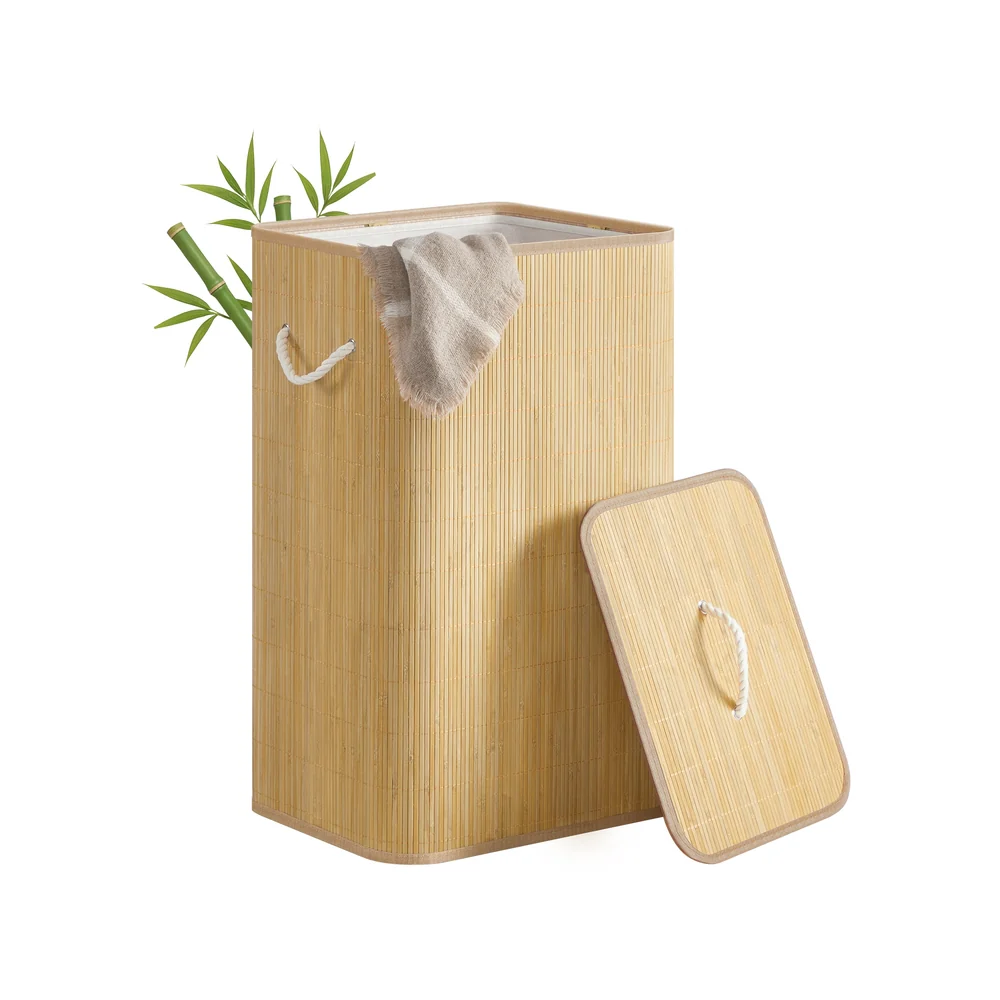 Wäschekorb aus Bambus mit Deckel und herausnehmbarem Sack - Image 2