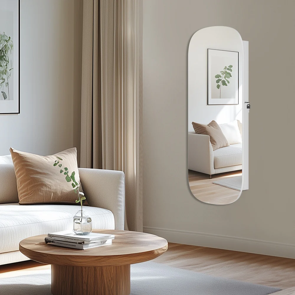 Wandschrank mit Spiegel Oberfläche in Weiß