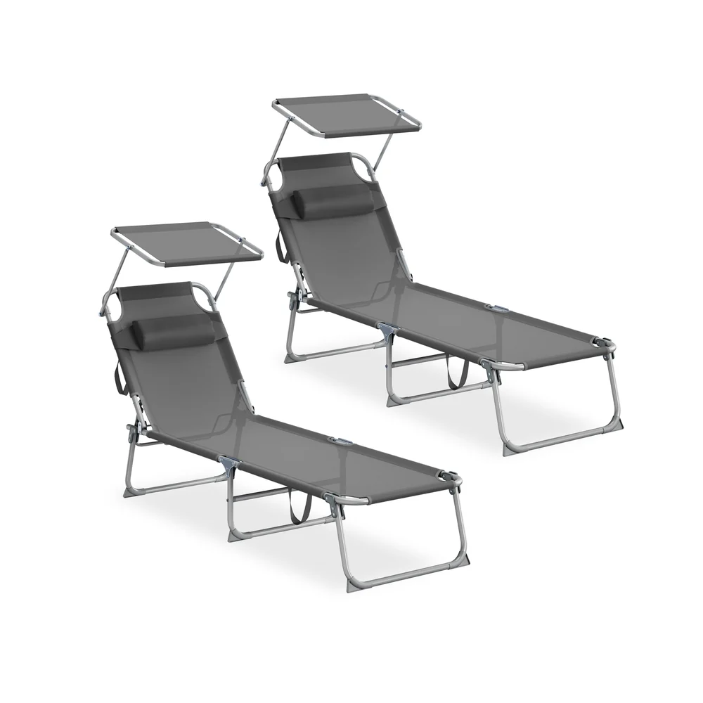 Zweiteiliges Set Klappbarer Sonnenliegen mit verstellbarer Rückenlehne - Image 2