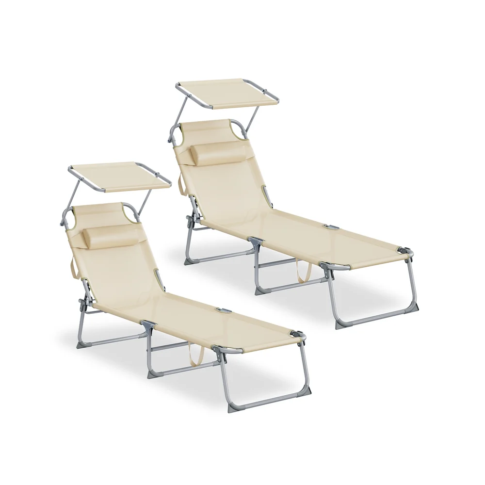 Zweiteiliges Set Klappbarer Sonnenliegen mit verstellbarer Rückenlehne - Image 3