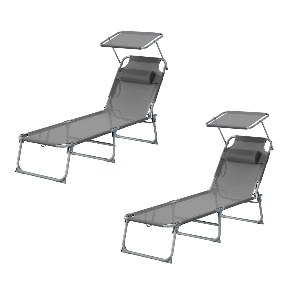 Zweiteiliges Set Klappbarer Sonnenliegen mit verstellbarer Rückenlehne - Image 2