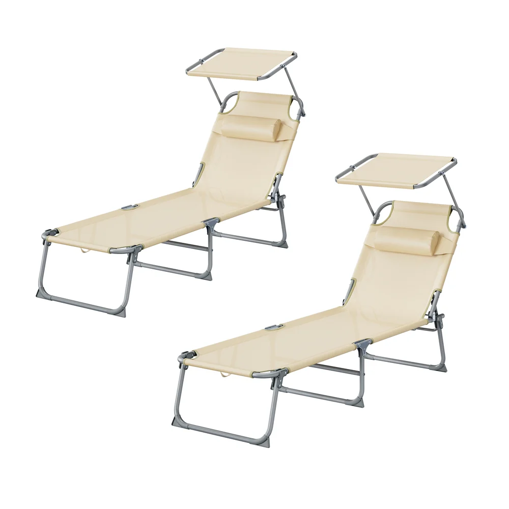 Zweiteiliges Set Klappbarer Sonnenliegen mit verstellbarer Rückenlehne - Image 3