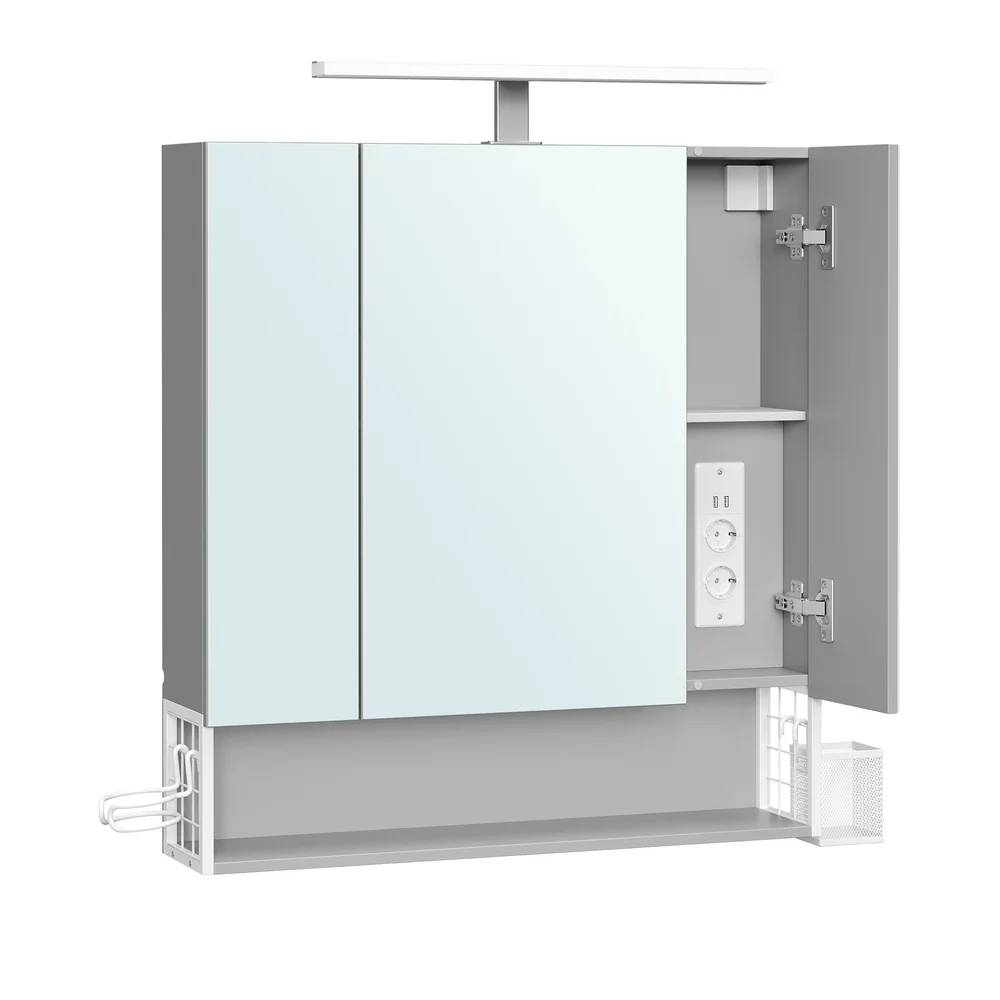 Badschrank mit Steckdosen und 3 Türen wolkenweiß - Image 2