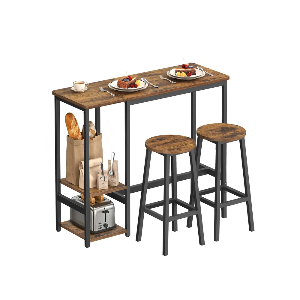 Bartisch Set mit Barhockern und praktischem Aufbewahrungsregal