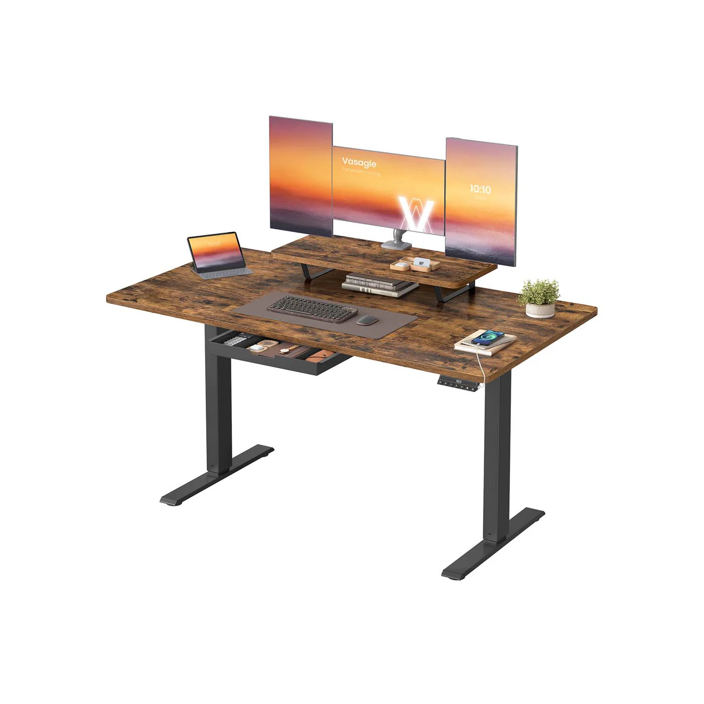 Höhenverstellbarer Schreibtisch mit Monitorständer und USB - Image 2