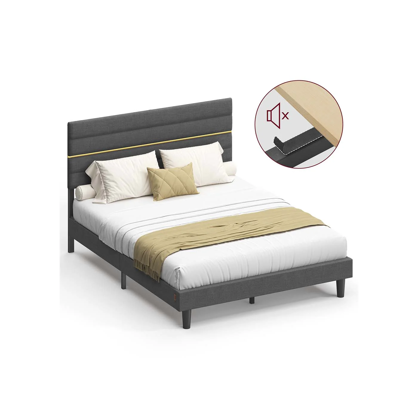 Modernes Doppelbettgestell mit gepolstertem Kopfteil für Schlafzimmer - Image 2
