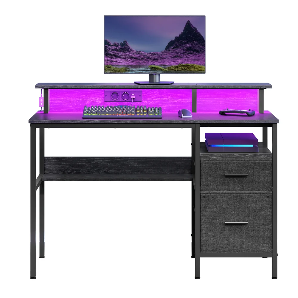 Schreibtisch mit Schubladen und Monitorständer ebenholzschwarz - Image 3