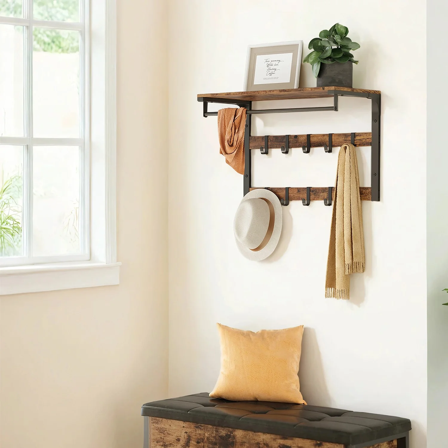 Wandgarderobe mit Ablage und 10 abnehmbaren Haken