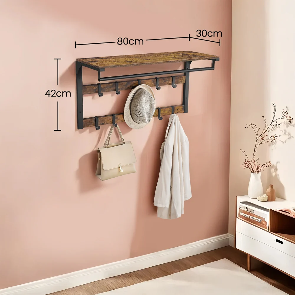 Wandgarderobe mit Ablage und 10 abnehmbaren Haken - Image 2