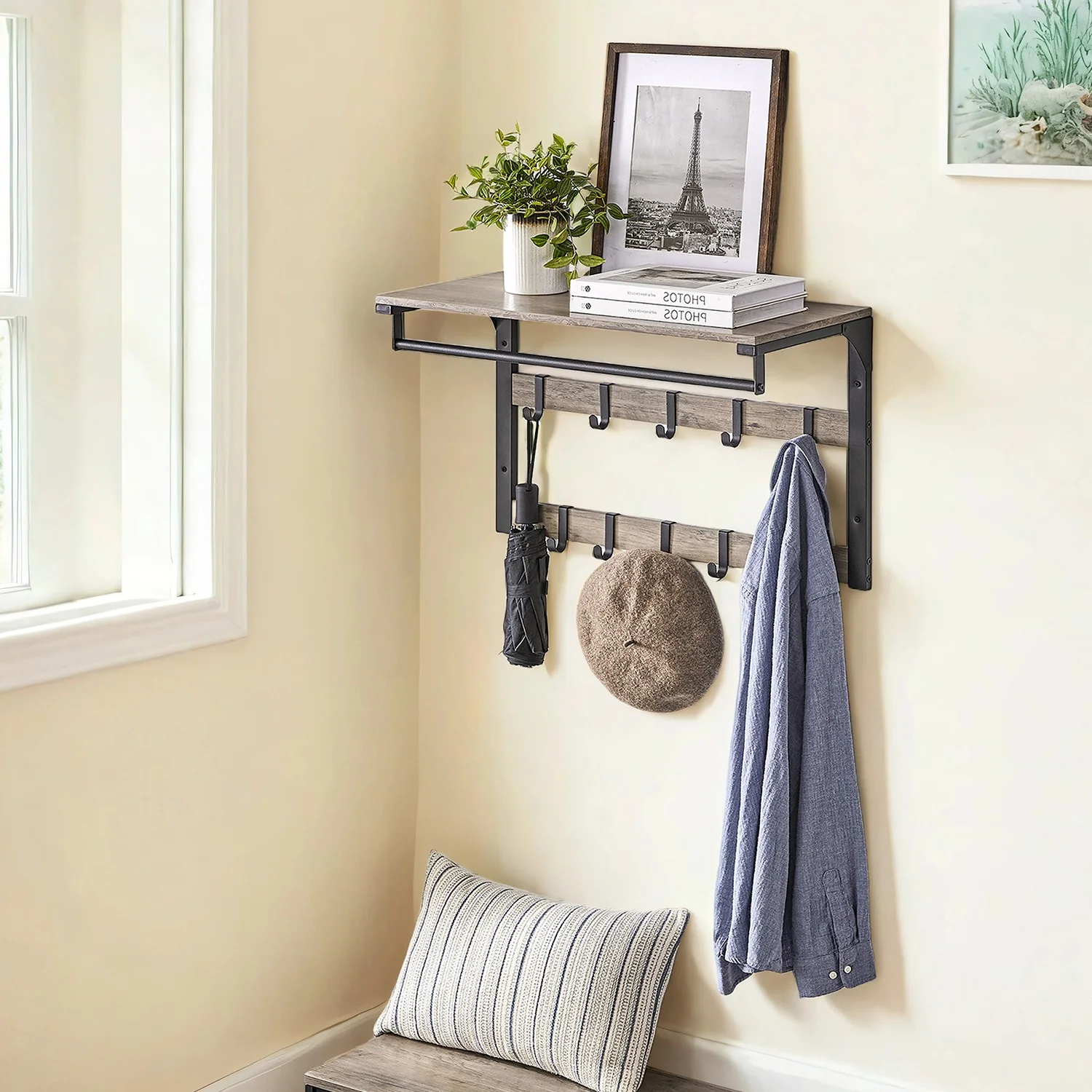 Wandgarderobe mit Ablage und 10 abnehmbaren Haken - Image 3