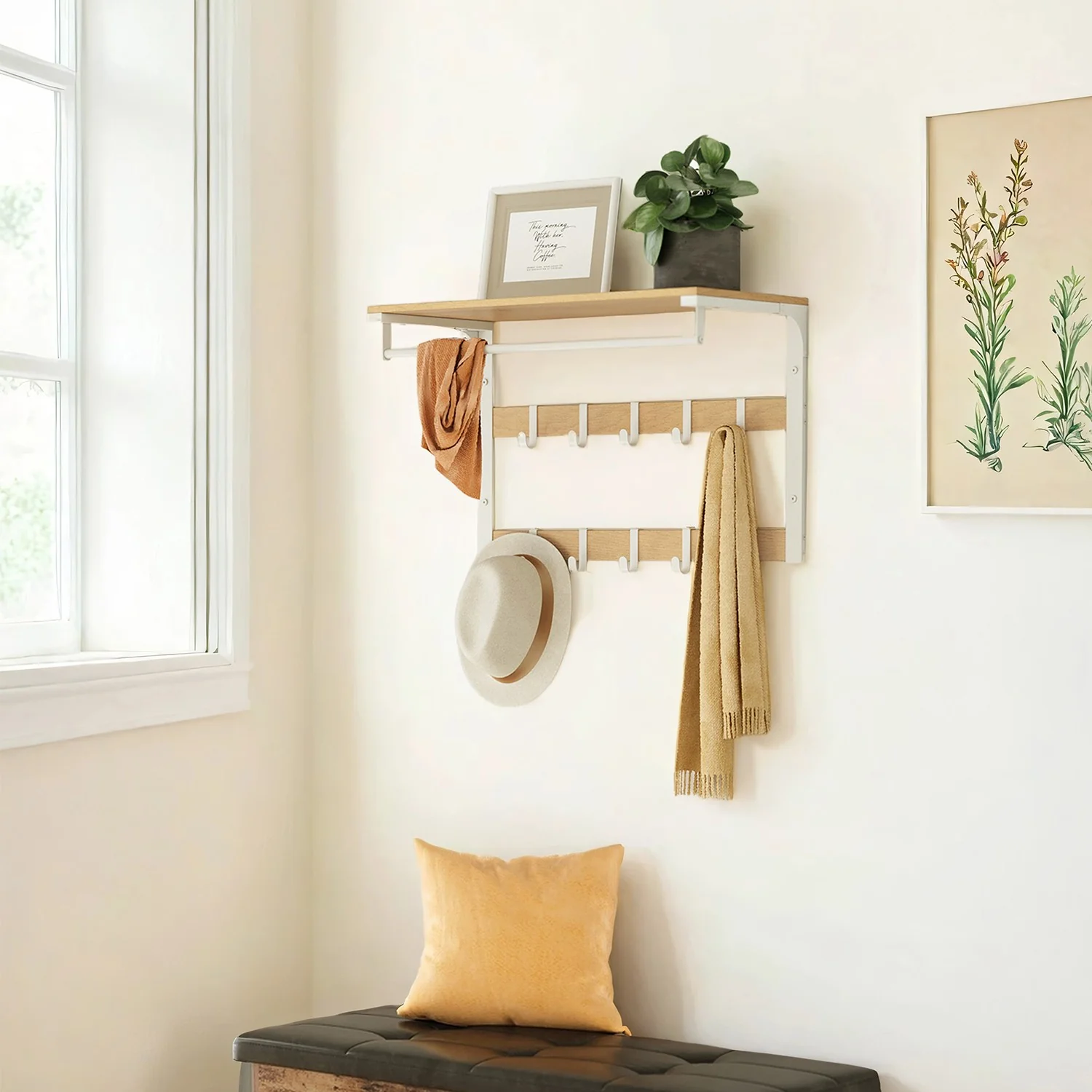 Wandgarderobe mit Ablage und 10 abnehmbaren Haken - Image 4