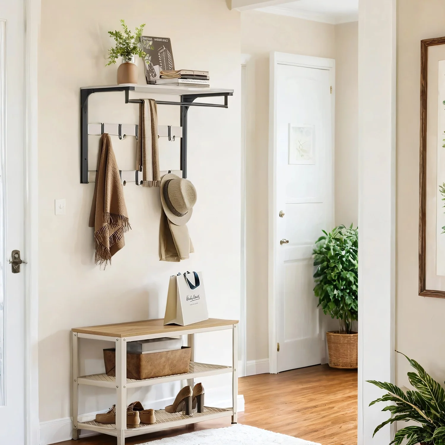 Wandgarderobe mit Ablage und 10 abnehmbaren Haken - Image 5