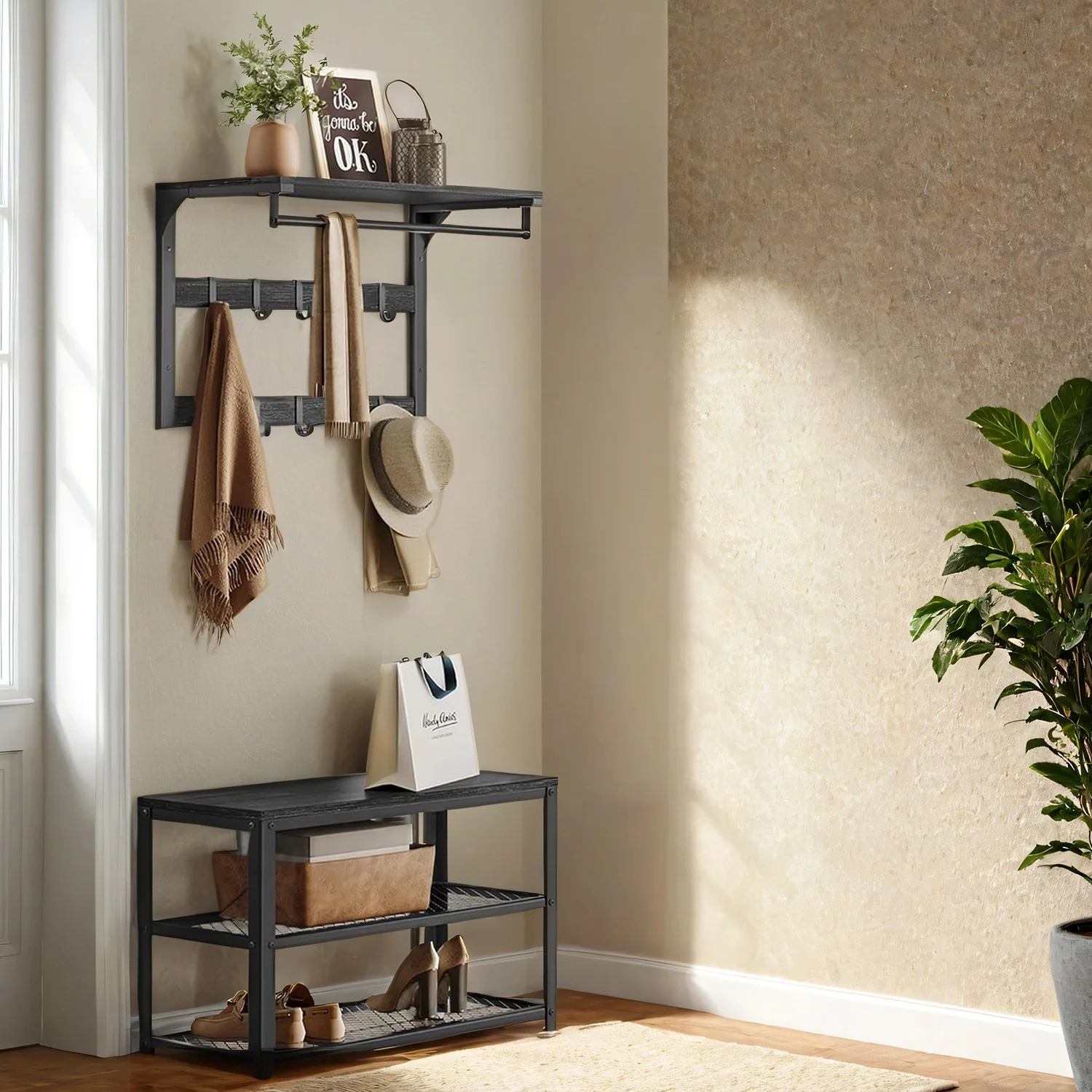 Wandgarderobe mit Ablage und 10 abnehmbaren Haken - Image 6