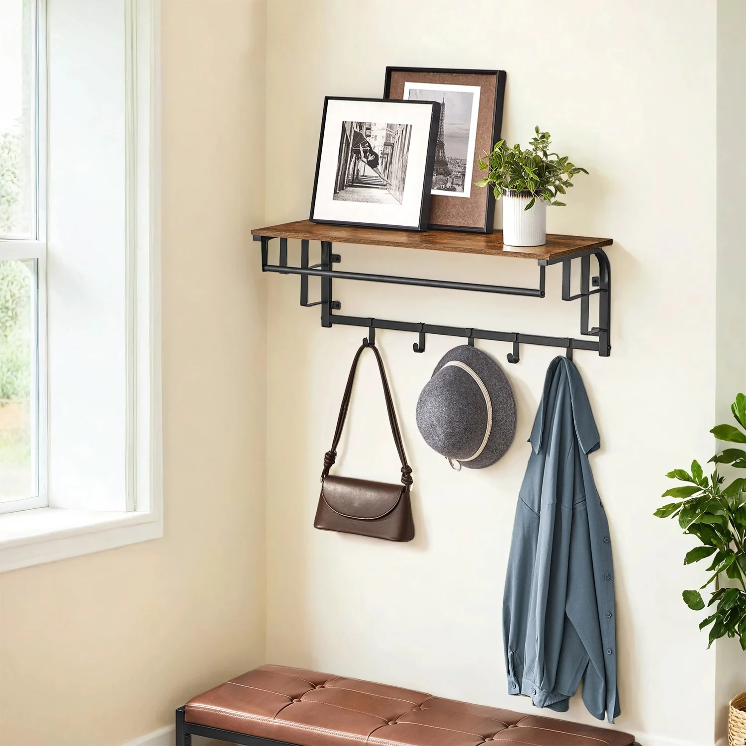 Wandgarderobe mit Ablage und 5 abnehmbaren Haken