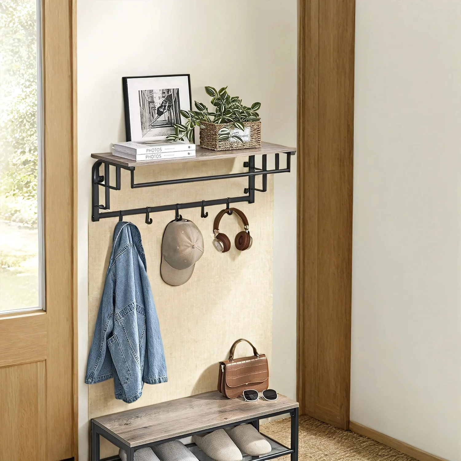 Wandgarderobe mit Ablage und 5 abnehmbaren Haken - Image 2