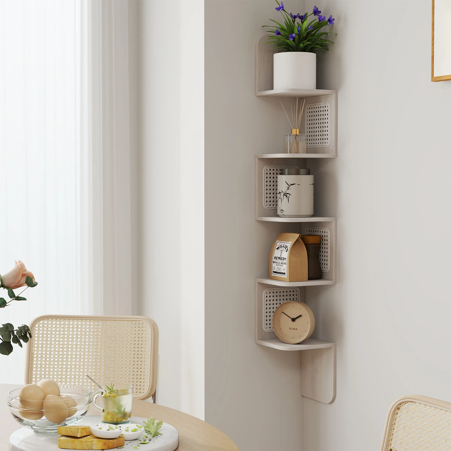 Wandregal mit 5 Ebenen und PVC-Rattan-Seitenplatten - Image 2